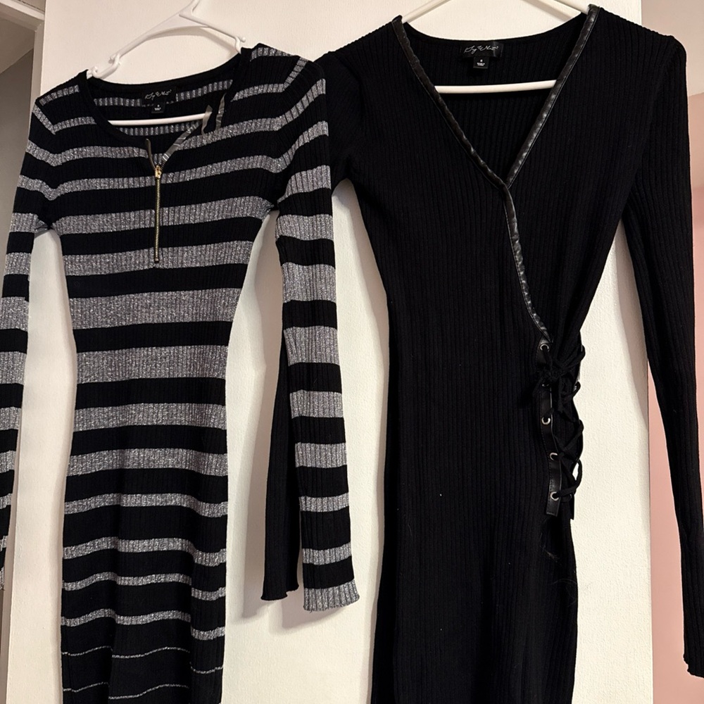 Say What Black and Gray Long Sleeve Dresses